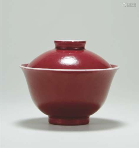 清中期 胭脂红釉盖碗