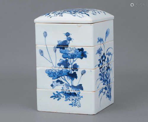19世纪 青花花卉四格盒