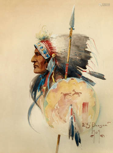 Arapahoe 13 x 10 3/4in Edgar S. Paxson(1885-1982)
