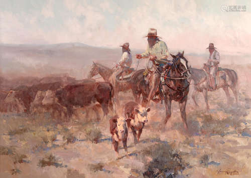 Fightin' the Dust 34 x 48in James Elwood Reynolds(1926-2010)