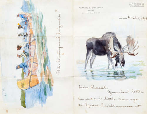 Letter to Charles Marion Russell: A Pair of Double Sided Works each, 8 1/2 x 10 3/4in Philip Russell Goodwin(1882-1935)