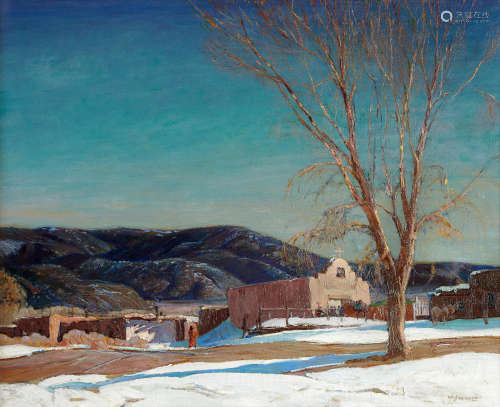 San Antonio Chapel, Taos 25 x 30in Oscar Edmund Berninghaus(1874-1952)