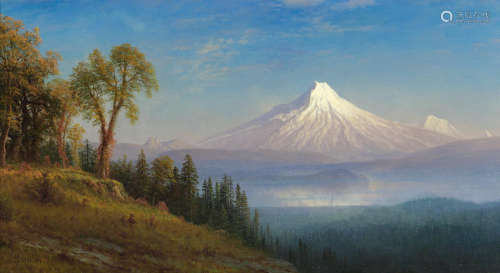 Mount St. Helens, Columbia River, Oregon 18 x 32 1/2in Albert Bierstadt(1830-1902)