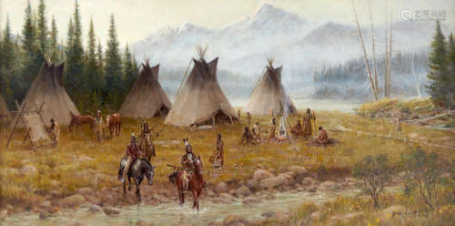 Indian Encampment 18 x 36in John Walter Scott(1907-1987)