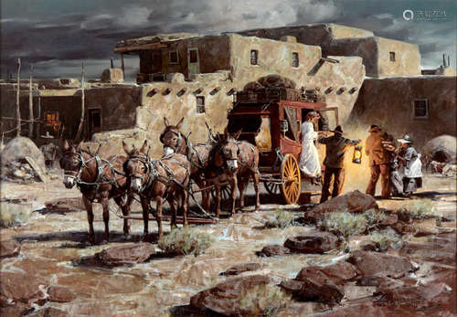 Santa Fe Arrival 32 x 44in Gary Lawrence Niblett(born 1943)