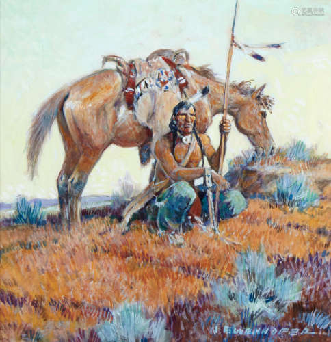 Navajo Scout: A Double Sided Work 9 x 9in Nick Eggenhofer(1897-1985)