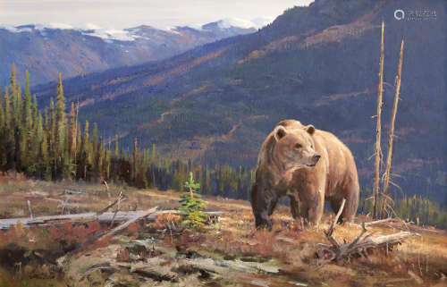 Mountain Clearing (Bear in a Landscape) 24 x 36in Ken Carlson(born 1937)