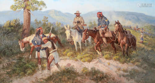 On the Trail of Geronimo 22 x 40in Joe Neil Beeler(1931-2006)