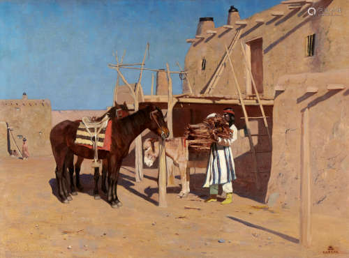 New Mexico Pueblo 22 x 30in Gaspard de Latoix(1858-1918)
