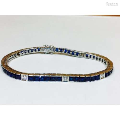 18K, 4.00 Carat Blue Sapphire and Diamond Bracelet