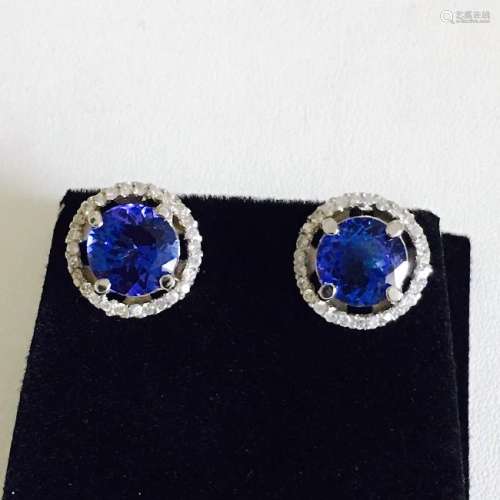 6.00 Carat Tanzanite and White Diamond EARRINGS