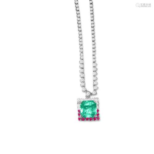 14K Gold; Emerald, Ruby and Diamond Necklace. $40,000