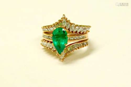 14k Gold 5.00 CARAT Diamond & EMERALD Engagement Ring