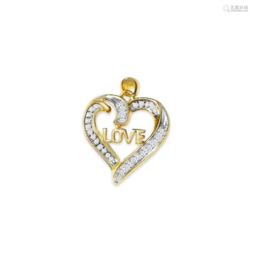 14k Yellow Gold, G color and SI Diamond Love Pendant