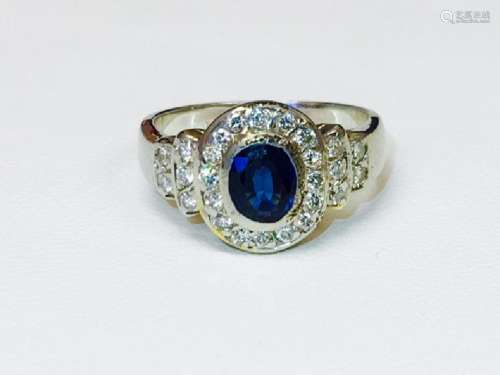 2.75 Carat, Blue Sapphire and Diamond Ring in 18K Gold