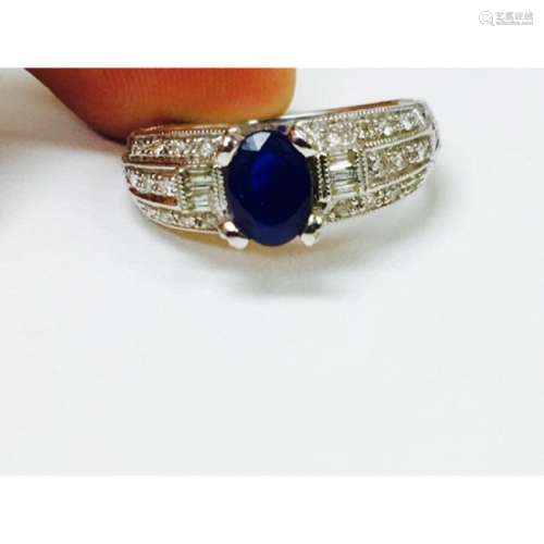 1.50 Carat Natural Blue Sapphire and Diamond Ring