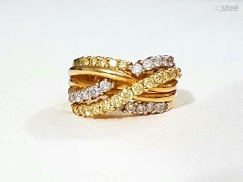14K Gold, Yellow & White Diamond Fancy Criss Cross ring