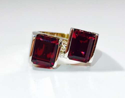 14K Gold, 7 Carat Natural Rubellite and Diamond Ring.