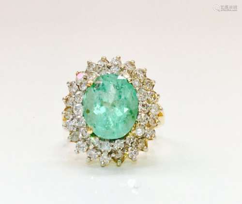14k Gold COLOMBIAN Emerald & Diamond Cocktail Ring