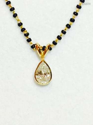 22K Gold, Pear Diamond Pendant & Bead Necklace