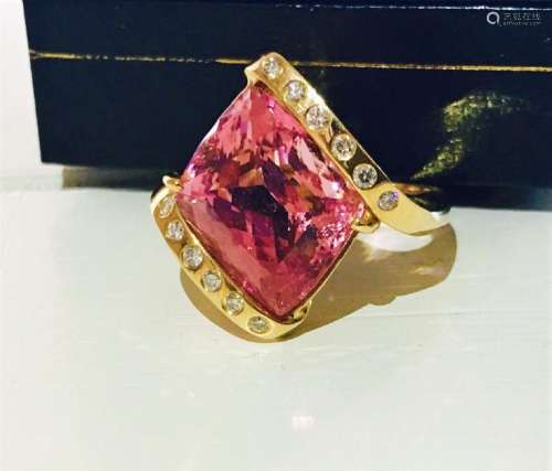 14k Gold Pink Tourmaline and Diamond Ring