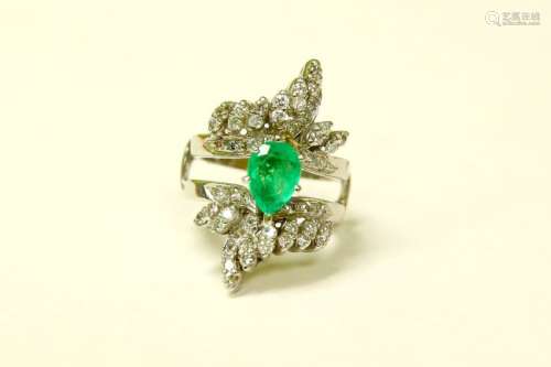 14K Gold, 5.50 Carat Colombian Emerald and Diamond Ring