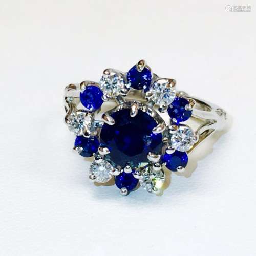4.10 Carat Natural Blue Sapphire and Diamond Ring