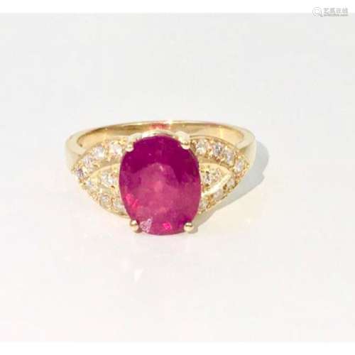 14K Gold, 4.50 CT Ruby and Diamond Ring