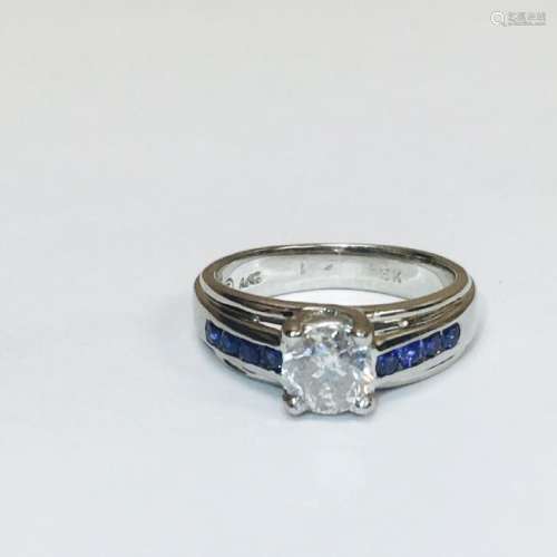 18K, 1.70 Carat Diamond and Blue Sapphire Ring