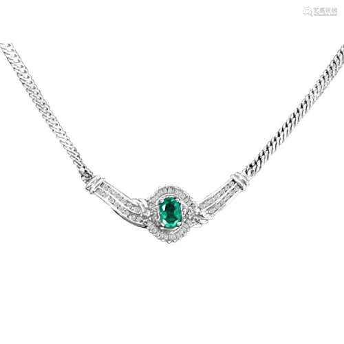 14K vintage 4.10 carat Diamond And Emerald Necklace
