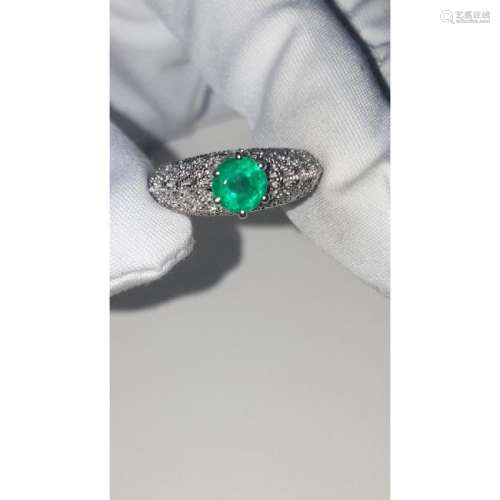14K Gold, 3.00 Carat Diamond and Colombian Emerald Ring