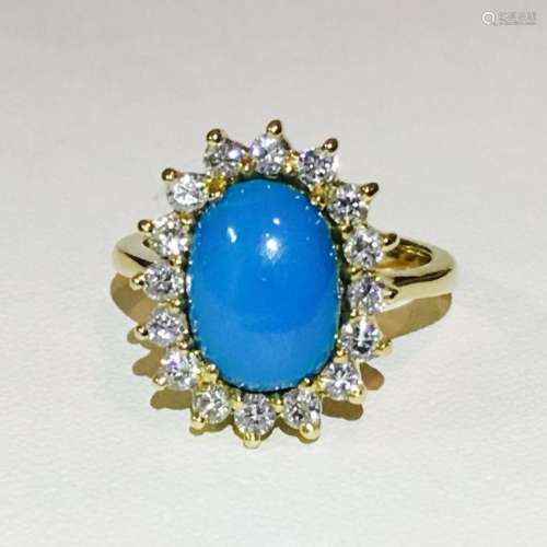 18K Yellow Gold: Turquoise and VS clarity Diamond Ring