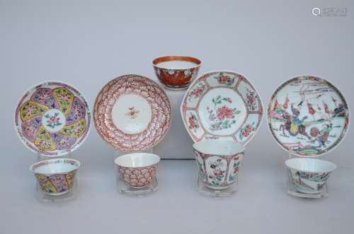 Lot: 4 cups en saucers in Chinese porcelain