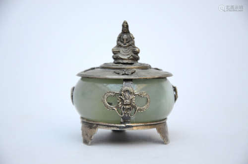 Small Chinese vase with jade and silver mount