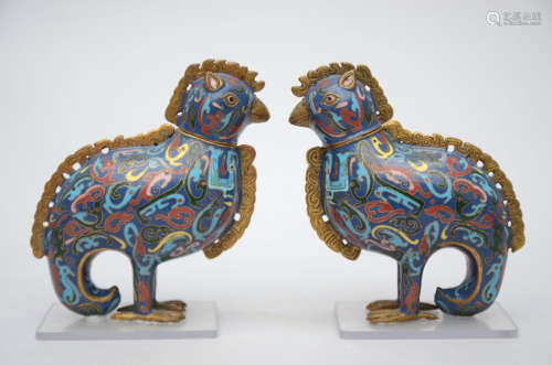 Pair of Chinese cloisonnÈ birds, 20th century