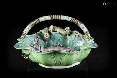 Famille verte relief dish with dragons in Chinese porcelain