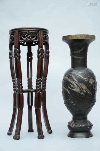 Japanese bronze vase on wooden base