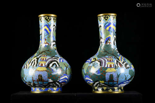 Pair of Chinese cloisonnÈ vases 'landscapes'