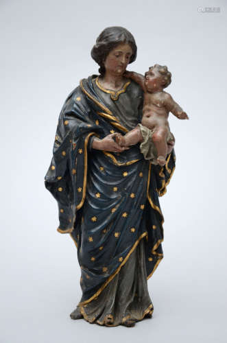Statue in carved polychrome wood 'Madonna with child', 18th century