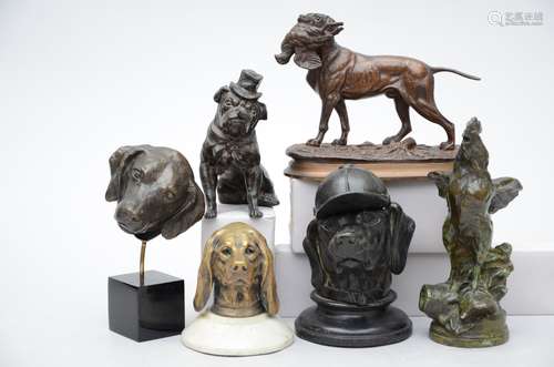 Lot : dogs in metal and bronze + bronze rooster