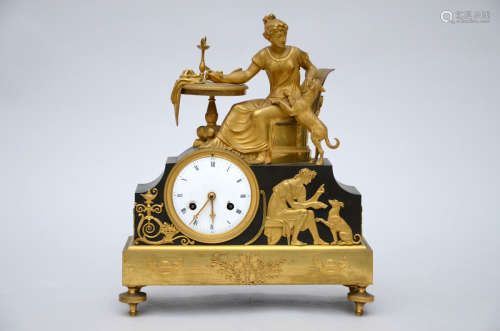 Bronze empire clock 'lady with dog'