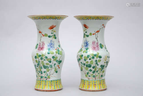 A pairl of vases in Chinese famille rose porcelain 'flowers'