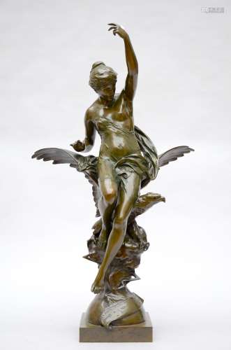 Picault: bronze sculpture 'lady riding an eagle'