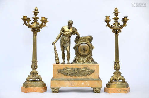 Mantle piece in bronze and marble 'Hercules', late 19th century
