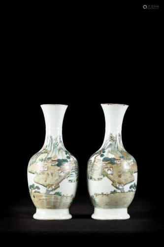 Pair of vases in Chinese porcelain 'landscapes'