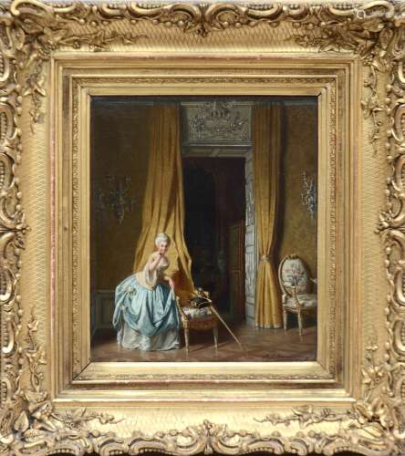 Reinhard Sebastien Zimmermann (Munchen 1857): painting (o/c) 'interieur with lady'