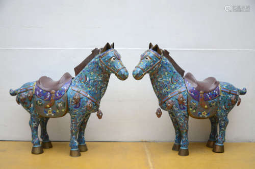 Pair of monumental horses in Chinese cloisonnÈ