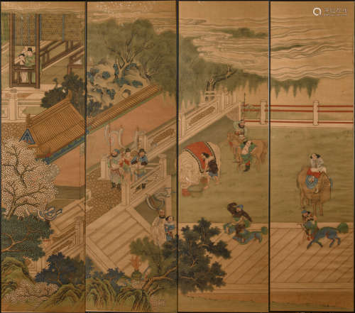 Set of four Chinese paintings 'court scenes'