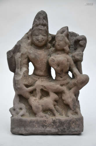 Indian low-relief in stone 'Shiva and Parvati'