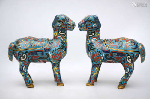A pair of Chinese cloisonnÈ lambs, 20th century